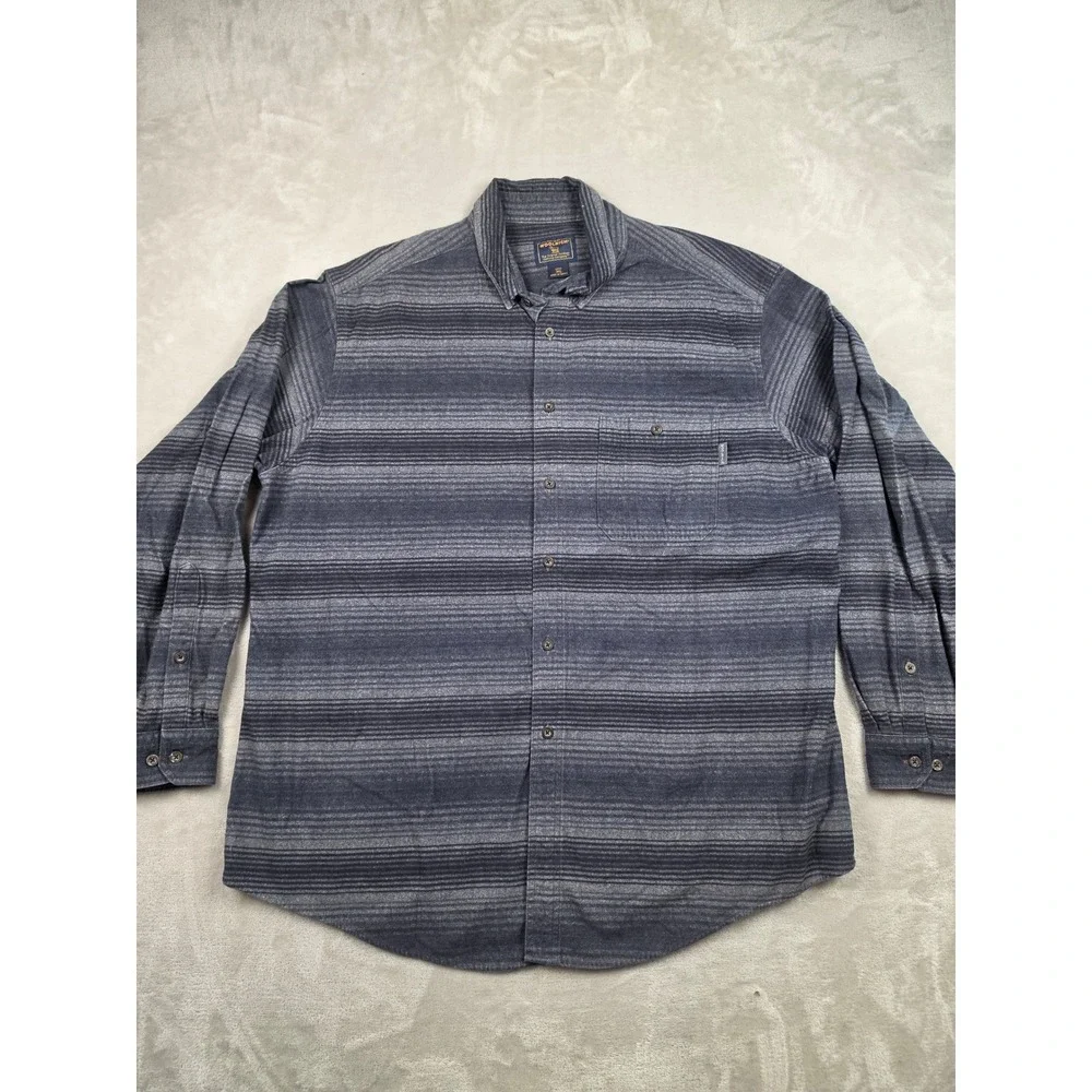 Woolrich Flannel Shirt‎ Mens 3XL Gray Striped Long Sleeve Button Down Outdoor